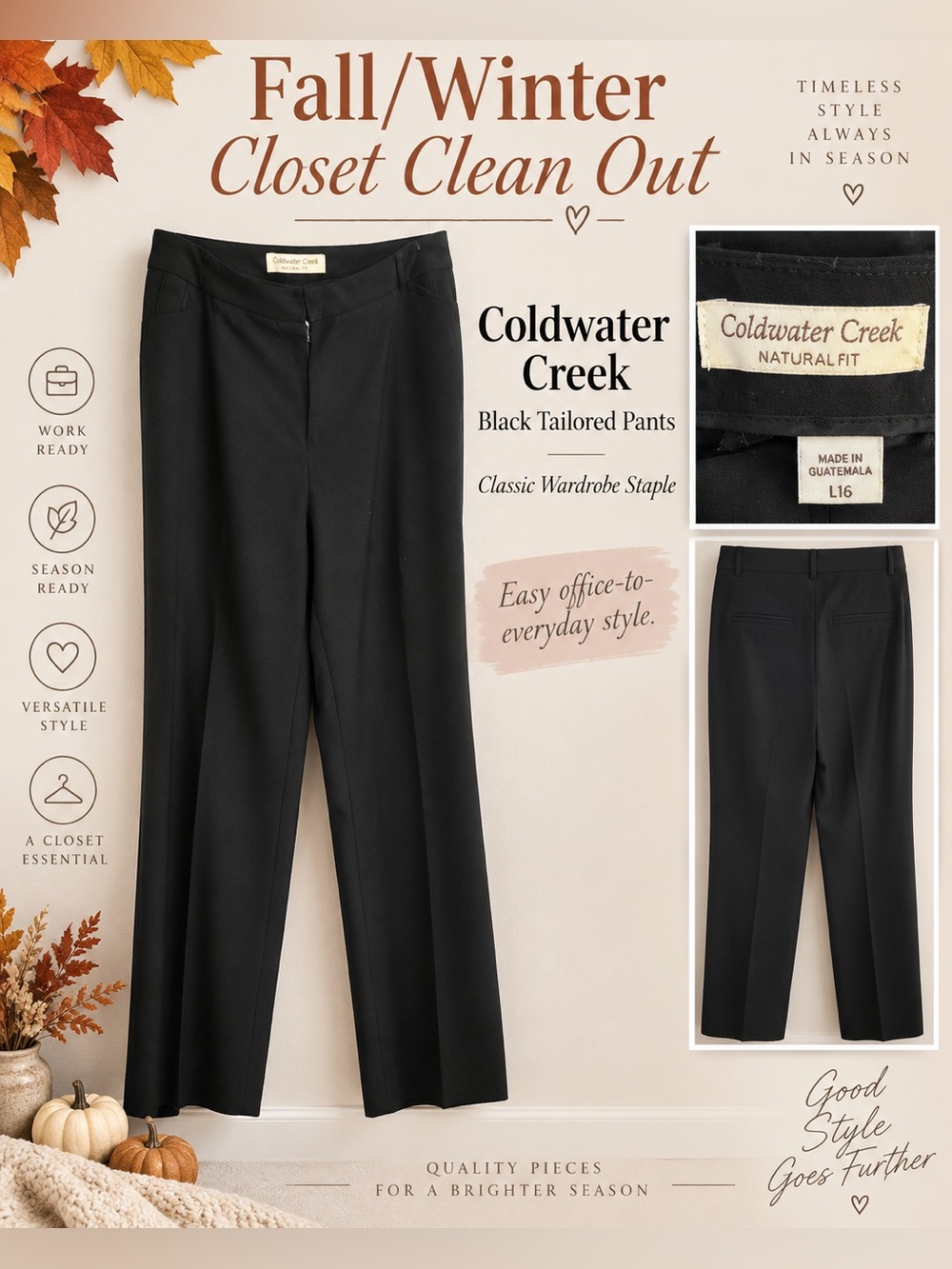Coldwater Creek Black Slim Straight Women's Trousers